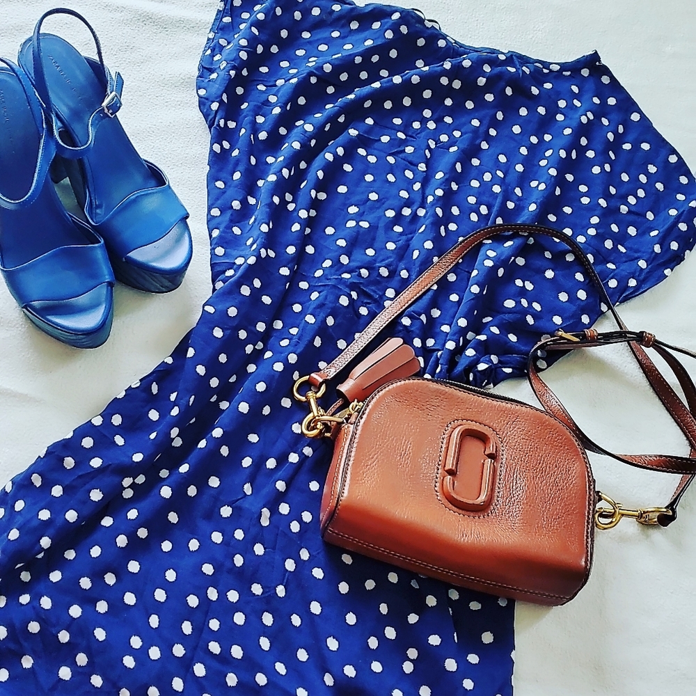 Nwot zara blue white polka dot dress L